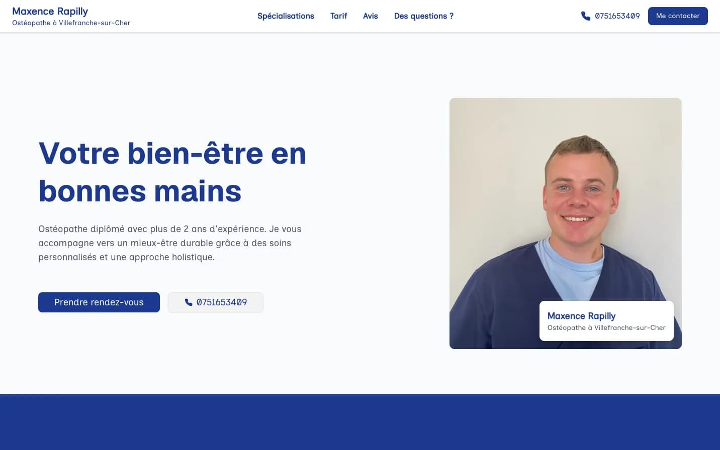 Aperçu du projet Site d'un ostéopathe